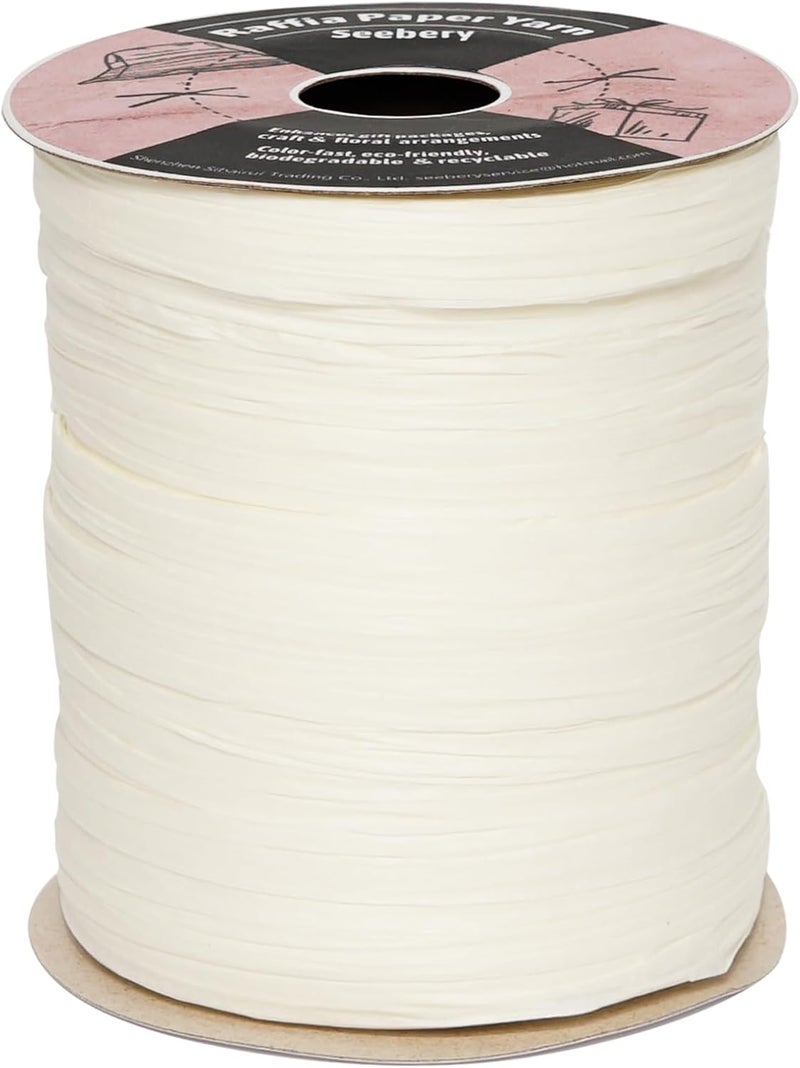 SEEBERY Raffia Ribbon for Crafts - Raffia Yarn Grass Twine for Gift Wrapping, DIY Decoration & More | Matte String Paper Rope for Crochet - 1/4'' Wide, 100 Yards, Beige - Image 1